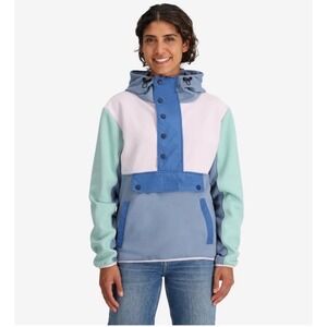 YoColorado Womens Colorblock Fleece Lined Anorak Pullover Hoodie Blue Pink XS